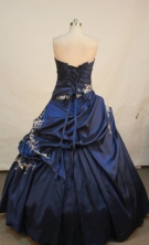 Wonderful A-line strapless floor-length taffeta appliques navy blue quinceanera dresses FA-X-023