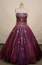 Wonderful Ball Gown strapless floor-length taffeta beading purple quinceanera dresses FA-X-004