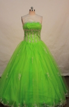 Wonderful ball gown strapless floor-length appliques spring green quinceanera dresses FA-X-038