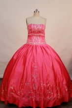 Wonderful ball gown strapless floor-length taffeta appliques coral red quinceanera dresses FA-X-056