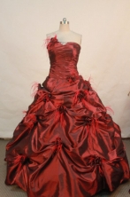 Wonderful ball gown strapless floor-length taffeta wine red quinceanera dresses FA-X-52