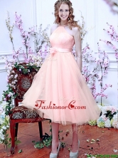 2016 Beautiful Halter Top Baby Pink Prom  Dress with Hand Made Flowers  BMT0106BFOR