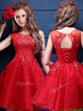 2016 Classical Scoop Red Prom Dress with Appliques and Beading BMT0111-1FOR
