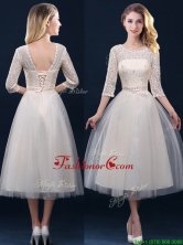 2016 Hot Sale Laced and Applique Champagne Prom Dress in Tea Length BMT0185AFOR