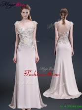 2016 Spring Luxurious Brush Train Cap Sleeves Prom Dresses with Appliques YCPD025FOR