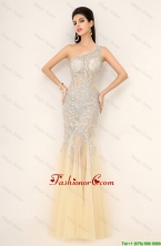 Elegant Champagne One Shoulder Prom Dresses with Side Zipper DBEE067FOR