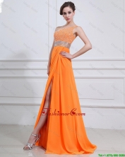 Exquisite Beading and High Slit Orange Prom Dresses with Brush Train DBEE396FOR