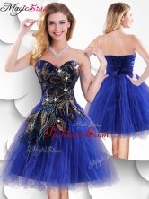 Luxurious Short Peacock Blue Prom Dress with Beading and Appliques SWPD009FBFOR  