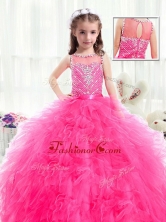 Beautiful Bateau Hot Pink Little Girl Pageant Dresses with Beading PAG225FOR