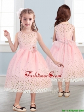 Beautiful Scoop Little Girl Pageant Dress with Hand Made Flowers and Sequins THLG049FOR