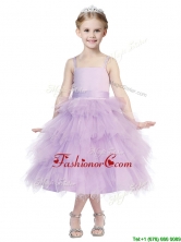 Beautiful Spaghetti Straps Lavender Little Girl Pageant Dress with Beading and Ruffled Layers THLG037FOR