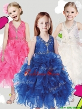 Best Beaded and Ruffled Halter Top Little Girl Pageant Dress in Tea Length THLG038-1FOR