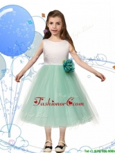 Comfortable Scoop Hand Made Flowers and Bowknot Little Girl Pageant Dress in Apple Green THLG042-1FOR