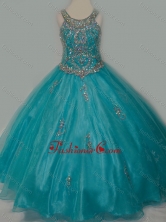 New Arrival Ball Gown Scoop Organza Long Lace Up Little Girl Pageant Dress with Beading SWLG011FOR