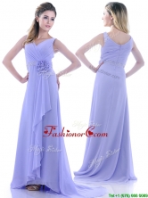 Brush Train Lavender Prom Dress with Beading and Hand Crafted Flower THPD075FOR