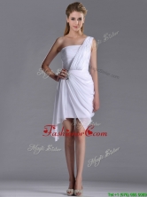 Cheap Column One Shoulder White Short Prom Dress with Zipper Up THPD222FOR
