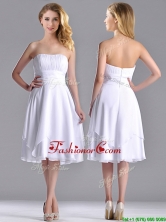 Cheap Strapless Chiffon White Prom Dress with Ruched Decorated Bust THPD028FOR
