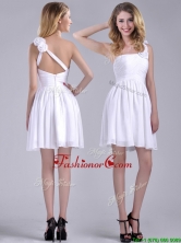 Classical Criss Cross White Prom Dress with Hand Crafted Flowers THPD134FOR