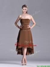 Exclusive Beaded Strapless High Low Brown Prom Dress in Chiffon THPD111FOR