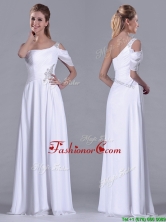 Fashionable Empire One Shoulder Beaded White Long White Prom Dress for Holiday THPD290FOR