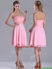 Latest Side Zipper Strapless Pink Short Prom Dress with Beaded Bodice THPD210FOR