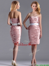 Lovely Column Peach Prom Dress with Ruching and White Belt THPD133FOR