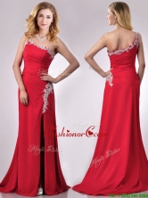 Luxurious Beaded Decorated One Shoulder and High Slit Prom Dress with Brush Train THPD031FOR