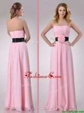 Modern Empire Chiffon Pink Long Prom Dress with Hand Crafted Flower THPD325FOR