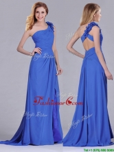 Modest Beaded and Applique Criss Cross Prom Dress with Brush Train THPD143FOR