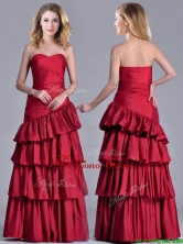 Modest Taffeta A Line Wine Red Prom Dress with Ruffled Layers THPD039FOR