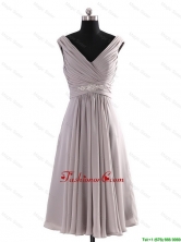 Most Popular V Neck Short Beading Grey Prom Dresses for Graduation DBEES018FOR