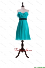 New Style Ruffles and Belt Short Prom Dresses in Turquoise DBEES305FOR