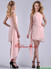 New Style Scoop Empire Chiffon Asymmetrical Prom Dress in Baby Pink THPD037FOR