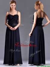 Simple Empire Straps Chiffon Ruching Navy Blue Prom Dress for Holiday THPD288FOR