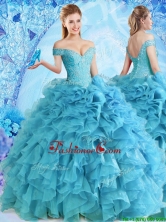 Elegant Beaded and Ruffled Quinceanera Dress in Baby Blue CDLAPJ001FOR
