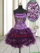 2017 Exclusive Strapless Beaded and Ruffled Dark Purple Prom Dress in Organza PSSWPD055FOR