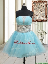 2017 Lovely A Line Strapless Zipper Up Aqua Blue Prom Dress with Beading PSSWPD075FOR
