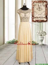 Beautiful See Through Scoop Champagne Chiffon Prom Dress with Cap Sleeves PSSWPD080FOR