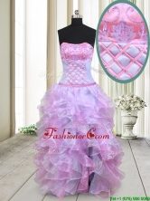 Gorgeous Strapless Lavender and Lilac Organza Prom Dress with Beading and Ruffles PSSWPD054FOR