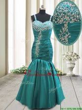 2017 Classical Straps Beaded Mermaid Turquoise Dama Dress in Taffeta PSSWPD005FOR