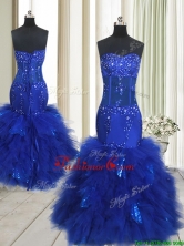 Beautiful See Through Mermaid Beaded and Sequined Ruffled Dama Dress in Royal Blue PSSWPD034FOR