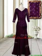 Classical V Neck Beaded and Laced Dark Purple Dama Dress with Half Sleeves PSSWPD077FOR