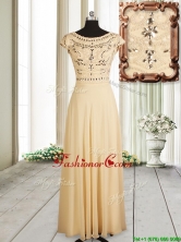 Discount See Through Back Beaded Cap Sleeves Chiffon Dama Dress in Champagne PSSWPD081FOR