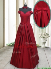 Elegant Bowknot Off the Shoulder Wine Red Long Dama Dress in Taffeta PSSWPD019FOR
