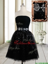 Latest Strapless Beaded Decorated Waist Tulle Short Dama Dress in Black PSSWPD078FOR