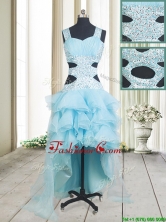 Popular Beaded and Ruffled Layers High Low Aquamarine Dama Dress with Criss Cross PSSWPD040FOR