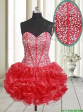Top Seller Visible Boning Beaded Bodice and Ruffled Red Dama Dress in Organza PSSWPD036FOR