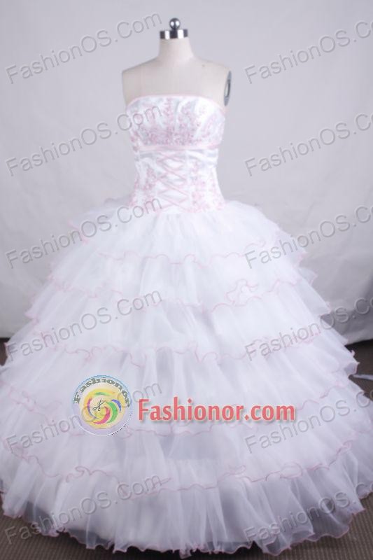 Affordable Ball Gown Strapless Floor-Length Orange White Vintage Quinceanera Dress LJ042430