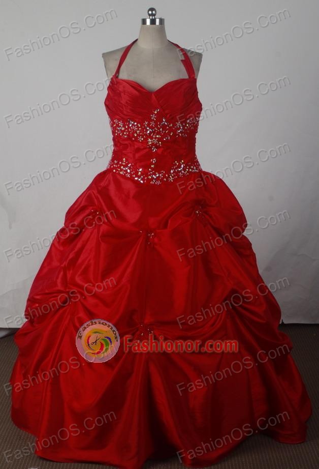 Beautiful Ball Gown Halter Floor-length Red Vintage Quincenera Dresses TD260023