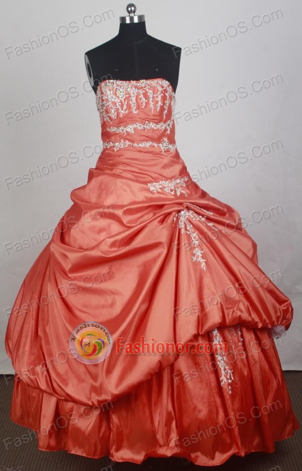 Beautiful Ball Gown Strapless Floor-length Orange Red Vintage Quincenera Dresses TD260058